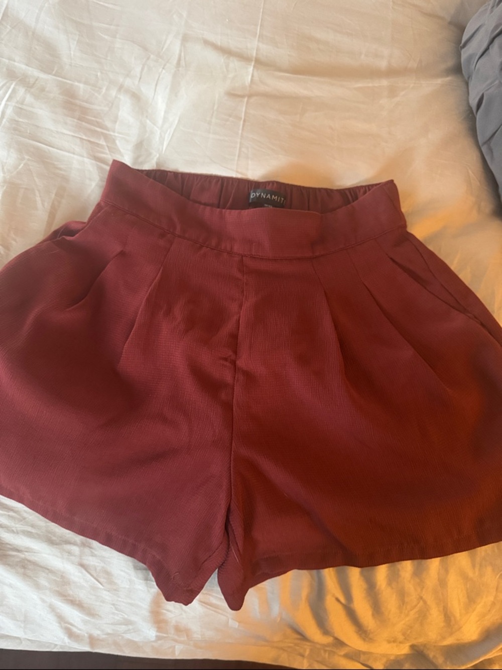 Dynamite High-Waist Terracotta Pleated Shorts